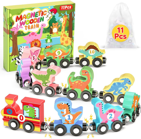 Oomloid 11 Pcs Magnetic Dinosaur Train Set Montessori Toys for 1 2 3