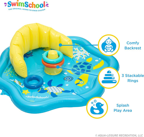 SwimSchool Baby Splash Play Mat – Inflatable Play Pool for Babies & Infants with Backrest – Includes Baby Water Toy Rings– Seafoam Blue Lemon by SwimSchool