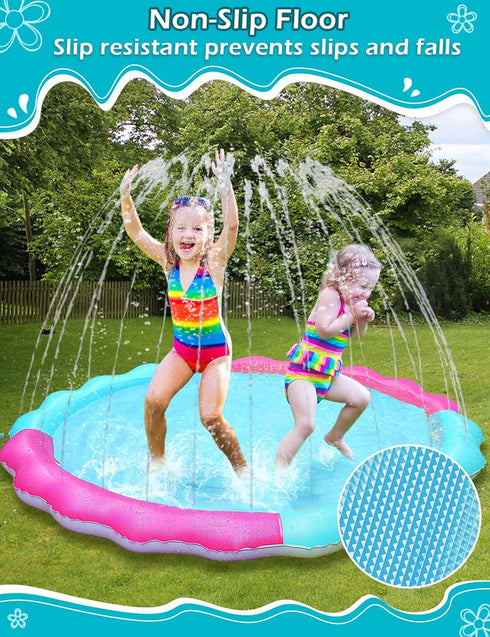 Kids Dog Splash Pad Sprinkler, Non-Slip Splash Pool for Summer Outdoor Water Fun, 59"R for Small Medium Large Dogs