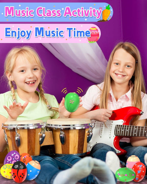 9 Pack Wooden Percussion Musical Shake Easter Eggs with Toys Inside, Montessori Gifts for Kids Ages 3-5