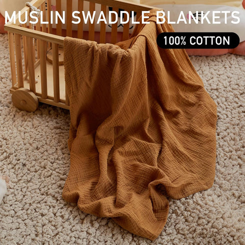 4 Pack 100% Muslin Swaddle Blankets for Baby Girls and Boys, Breathable and Skin-Friendly Newborn Receiving Blanket