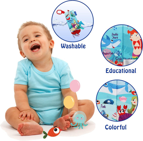 0-6-12-18 bebe mondo Fish Baby Books Toys Months,Touch Feel Crinkle Soft Cloth Books for Babies Infant Newborn, Baby