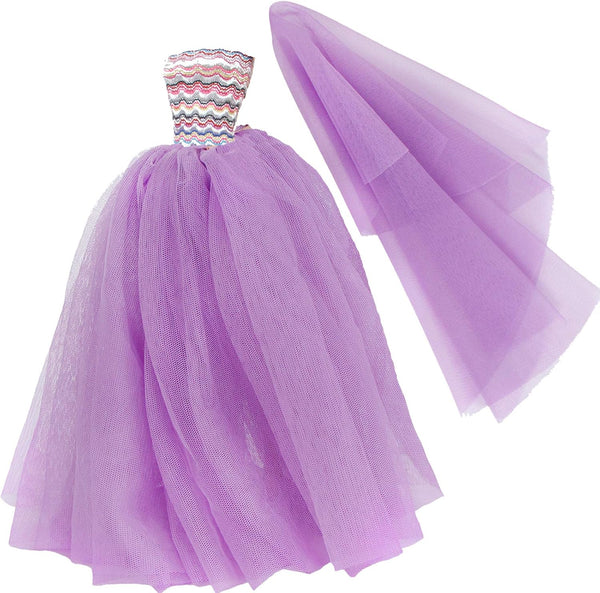 BJDBUS 11.5 inch Girl Doll Clothes Purple Trailing Lace Wedding Dress with