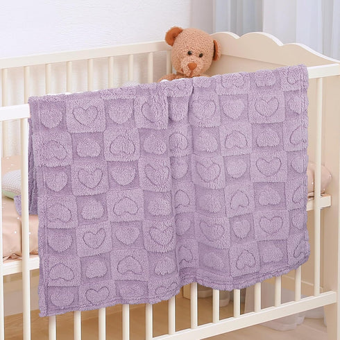 30"39"(Purple,Heart) Plush Soft with Heart Checkered Baby Blanket,Fleece Infant Toddler Blankets for Girls Boys,Warm