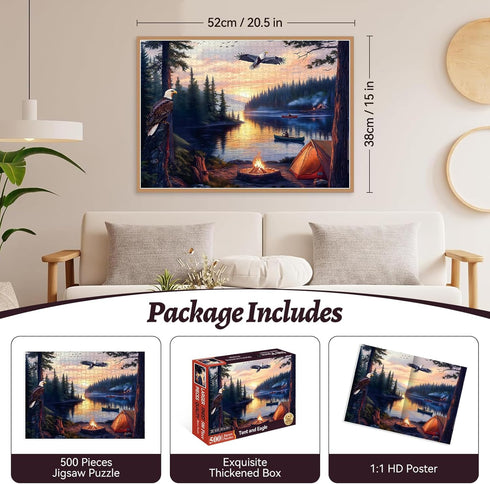 HQXXJW 500 Sunset 500 (20.5" 15") Piece Jigsaw Puzzle for Adults Peaceful Lake with Eagles and Campfire | Nature