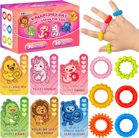 Gocozer 30Pack Valentines Day Gifts Cards for Kids School with Fidget Toys