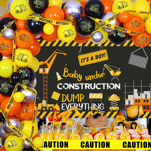 Construction Baby Shower Decorations Yellow Orange Under Construction Party Balloon Garland Kit Dump Truck Baby Shower