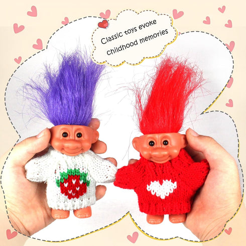 Cutextris 2 PCS Retro Lucky Troll Dolls in Hand-Knit Sweaters - Colorful, Adorable, Great for Collections, School