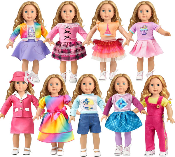 WONDOLL 9 Sets American 18 Inch Doll Clothes and Accessories - Outfits