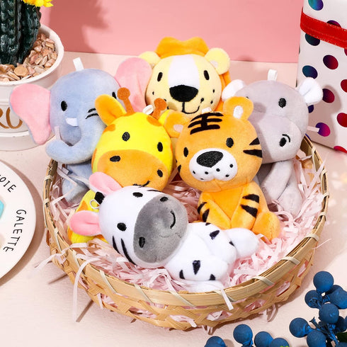 12 4" Pcs Mini Safari Stuffed Animals Bulk Jungle Plush Toys Giraffe Tiger Elephant Zebra Lion Forest Animals Keychains