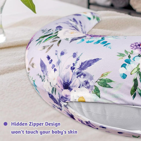 Floral Nursing Pillow Cover, Soft Breastfeeding Pillow Cover Purple, Removable Nursing Covers for Breastfeeding