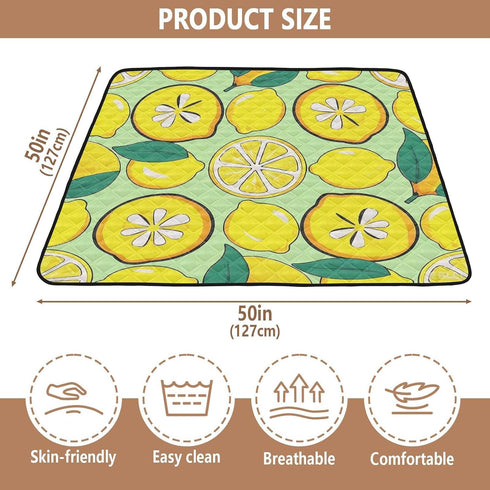 EtherSpher foldablummy 50'' 50''tapete Yellow Lemon Large Non-Slip Baby Playmat for Indoor Outdoor Waterproof Time