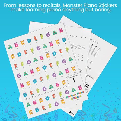 Crosby Monster Piano Stickers for Learning Piano or Keyboard - Transparent Removable Key Set for Beginners