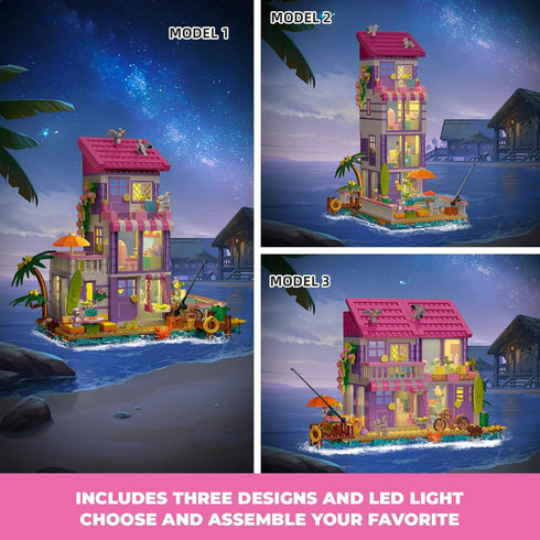3 1 Set 961 8+ NEWABWN in Pink Girls Beach House Building with Light, PCS Seaside Villa Friends Building Toys