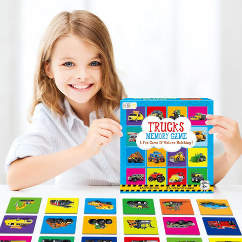 Hebayy Truck Matching Game, 72 PCS Traffic Memory Matching Cards for Toddlers, Educational Toys for Preschool Boys &