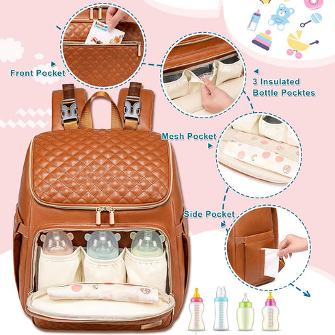 Backpack Backpack,Baby Straps,5 Weitars Diaper Bag Leather Baby Diaper Bag with Changing Pad Travel Diaper Bag
