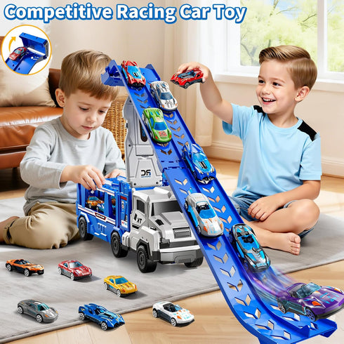 GOGIHCCH 3-in-1 2-4 12 3-5 4-8(Blue) Kids Carrier Truck Toy Car Tracks for Toddlers Years Old with Racing Cars Toys