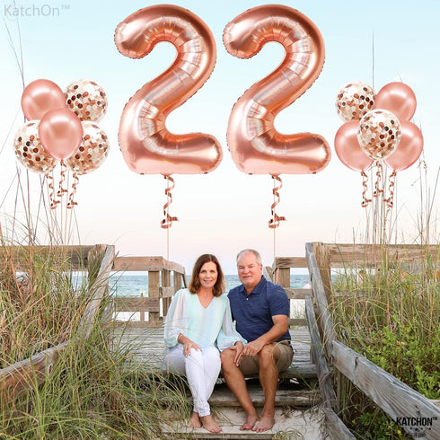 KatchOn, Rose Gold 22 Number Balloons - 40 Inch Foil Number Balloon for 22 Birthday Party Decorations