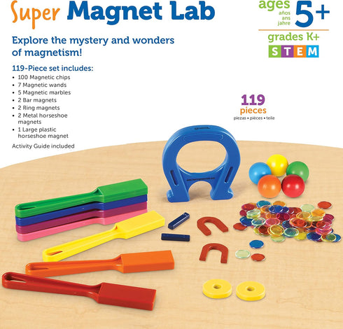 Learning Resources Super Magnet Lab Kit - 119 Pieces, STEM Toys for Kids Ages 5+, Science Learning Activities