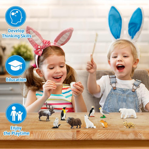 Toymany 14PCS Tiny Polar Animal Figurines, Plastic Arctic Animal Set for Kids Birthday Party Gifts
