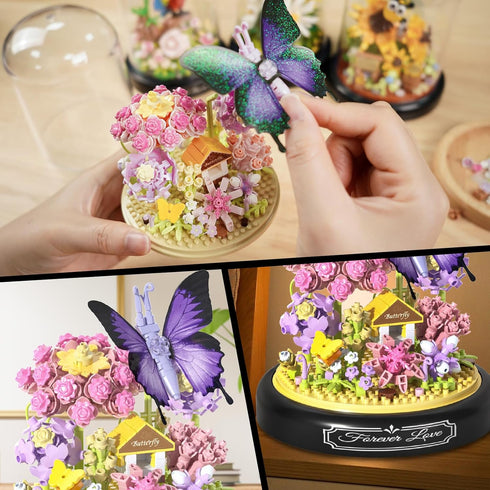 582 Set, QLT QIAOLETONG Flower Bouquet Building Kit for Adults, Animals Flowers PCS Botanical Collection Mini Building