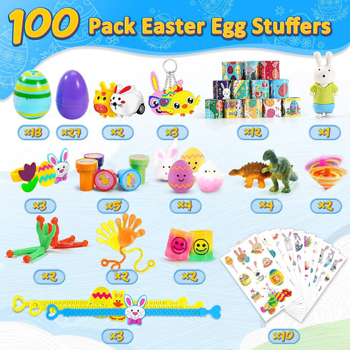 100PCS WEARXI Prefilled Easter Eggs with Toys, Easter Basket Stuffers, Easter Eggs Filled, Easter Basket Stuffers