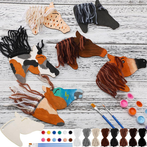 Geelin 24 Pcs Wooden Horse Craft Western Ornament Unfinished Wooden Cutouts Horse
