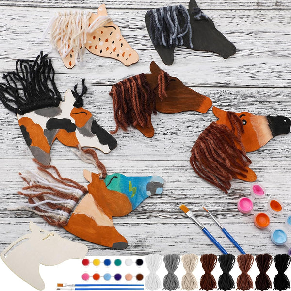 Geelin 24 Pcs Wooden Horse Craft Western Ornament Unfinished Wooden Cutouts Horse