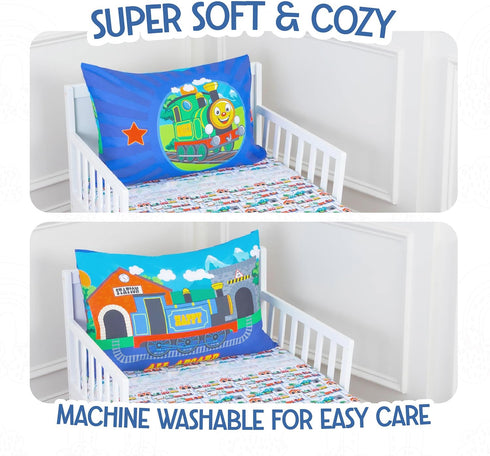 4-Piece Set Todays Kids Choo Choo Train Toddler Bed Sheets for Boys - Toddler Boy Bedding Crib Size, Reversible
