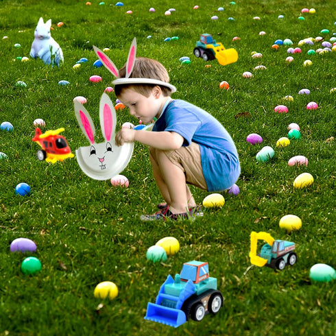 CLAPET 12 3-8 PCS Easter Egg Fillers with Pull Back Car, Prefilled Easter Toys Gifts for Year Old Boys Girls Kids