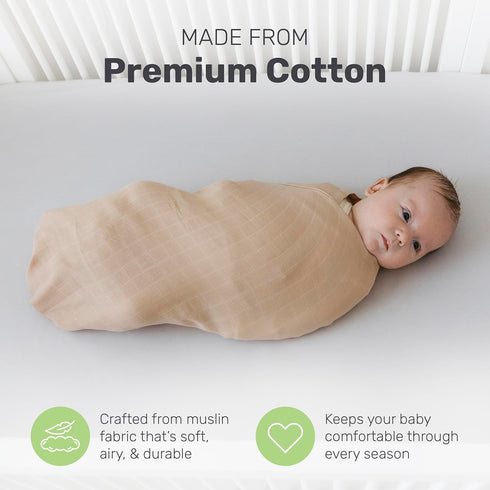 Set, 4 Pack Muslin Baby Swaddle Blankets, Soft Bamboo Cotton Blend, Lightweight Breathable Multi-Use Swaddle, Nursing