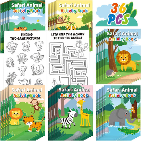 Sinmoe 36 Pcs Safari Animals Mini Activity Books for Kids Coloring Drawing