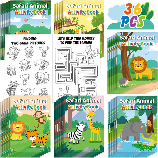 Sinmoe 36 Pcs Safari Animals Mini Activity Books for Kids Coloring Drawing