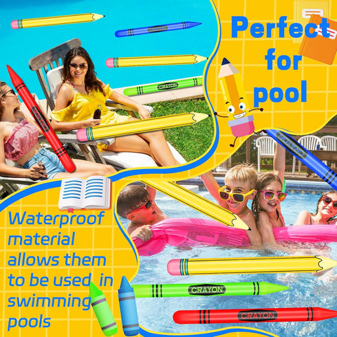 Demonwer 6 Set Pcs Giant Inflatable Crayon Pencil Large Blow Up Pencil Multicolor Crayon Balloon Prop Kit for Back