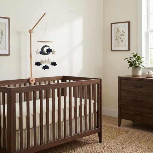Handmade Crib Mobile - Blue Moon, Stars & White Clouds for Boys