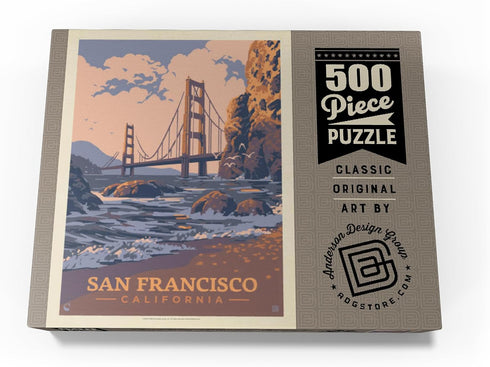 MyPuzzle San Francisco, CA - Golden Gate-Water's Edge Vintage Poster, Premium 500 Piece Jigsaw Puzzle