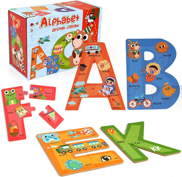 SYNARRY Wooden Alphabet Puzzles for Kids Ages 3-5, ABC Learning for Toddlers
