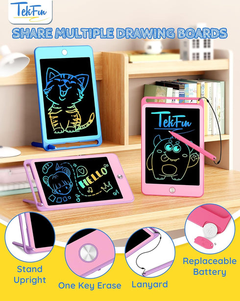 TEKFUN 3 Pack LCD Writing Tablet for Kids - 8.5 Inch Doodle Board, Reusable Drawing Tablet with Lanyard, Educational