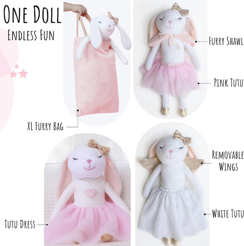 Perfectto Design Bunny Ballerina Plush Toy Doll for Girls - Cute Dress Up Set Gift for 3-9 Year Old