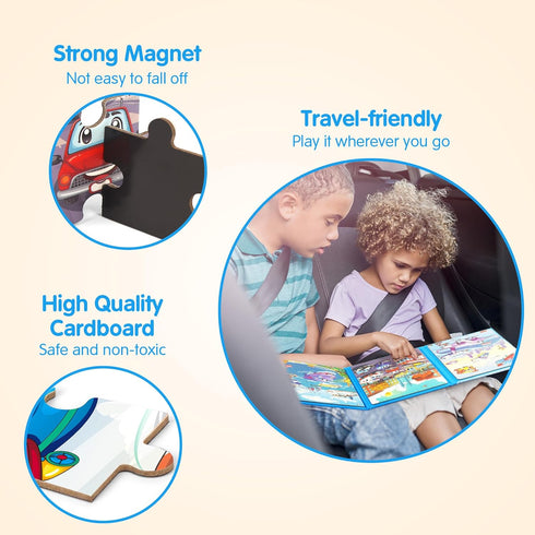 SYNARRY Air Land Water Transport Magnetic Puzzles for Toddlers 2-4, 20 Pieces Travel Puzzles for Kids Ages 4-6