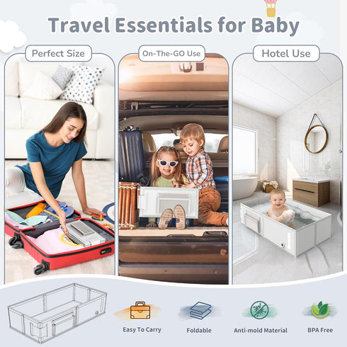 6M-5Y,Baby Baby Bathtub, Portable Bathtub with Cat-Patterned Bath Rinse Cup,Foldable Bath Tub for Small
