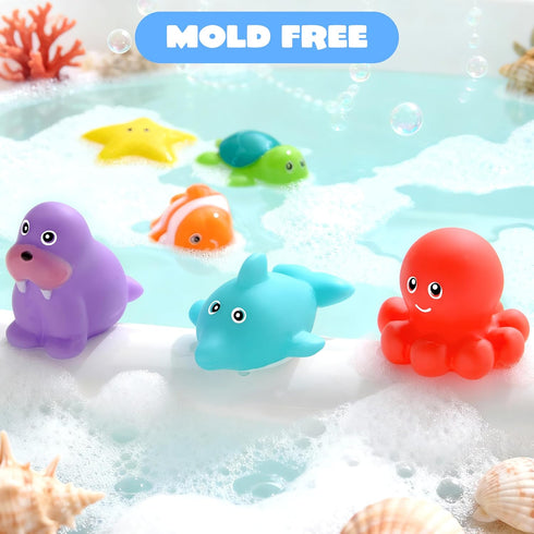 6 JOYIN Pcs Sea Animal Bath Toys, Sealed & No-Hole & Mold Free Bathtub Toys for Kids, Non-Toxic & Soft Water Vehicles