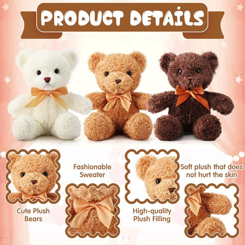 HyDren 12 Pcs Bear Stuffed Animal, 12 Inch Bulk Soft Plush Bears with Ribbon Bow Ties for Gifts