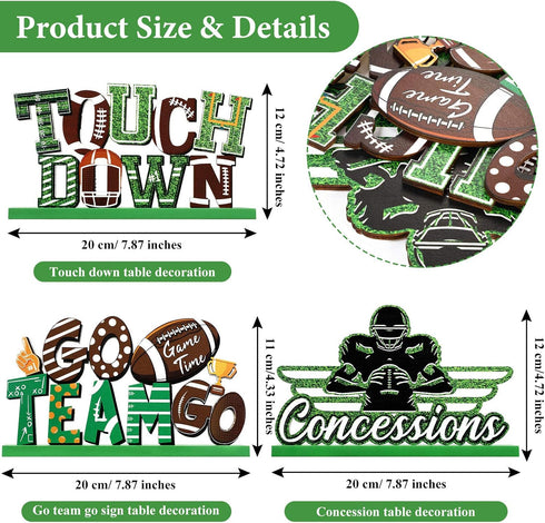 Jetec 3 Pcs Wooden Football Table Decoration Centerpieces, Soccer Rugby Sign Ornaments for Sport Birthday Party Table