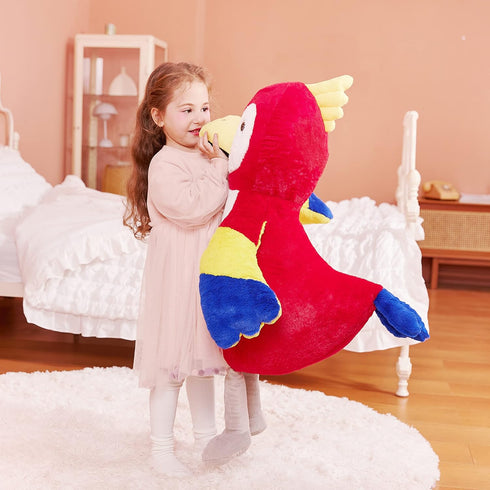 IKASA Giant 26" Parrot Stuffed Animal Plush Toy, Large Scarlet Macaw, Jumbo Soft Fluffy Fat Plushie for Kids