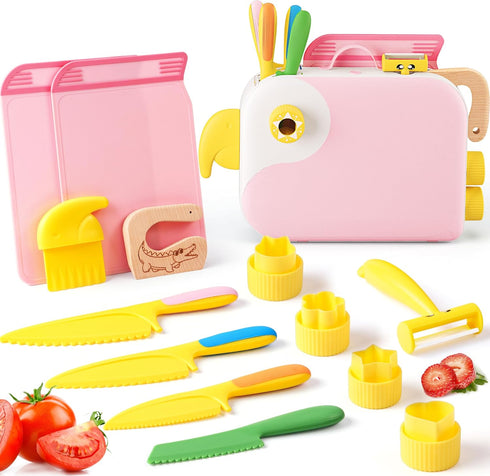 Toddler Girl Cooking Set with Storage Box-Girls Pink Kitchen Set,Safe PP Material