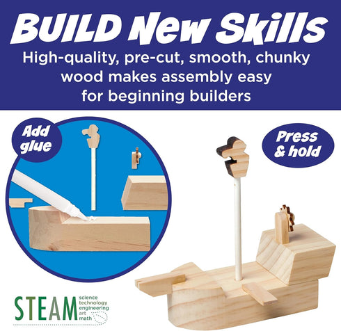 Set: 5+) Creativity for Kids Buildeez! Easy Wooden Model Pirate Ship, Sea Skull - DIY Arts & Crafts Kit, STEM Toys