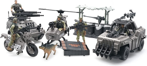 US Army Men Action Figures with Military Vehicles Playset, Toy Soldiers with Trucks, Helicopter for Kids