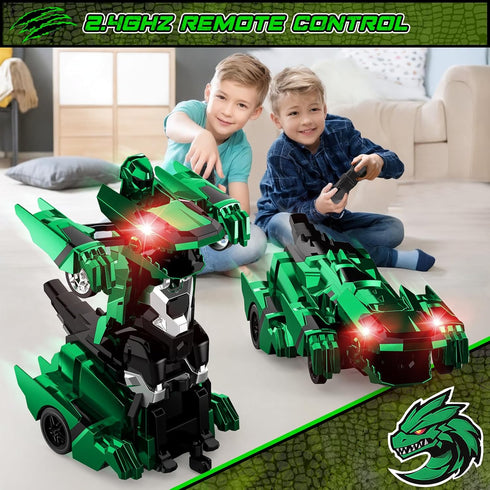 2.4Ghz 360 4-7 8-12 Kroyedfuw Dinosaur Transform Rc Cars, Remote Control Car Transforming Robot with Flashing Light