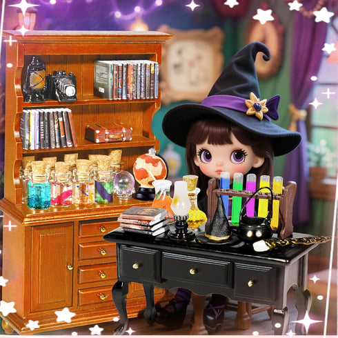 54 1:12 30 Rileryan Pcs Scale Magic Witchy House Kit Halloween Miniatures Furnitures Accessories Mini Wooden Bookshelf